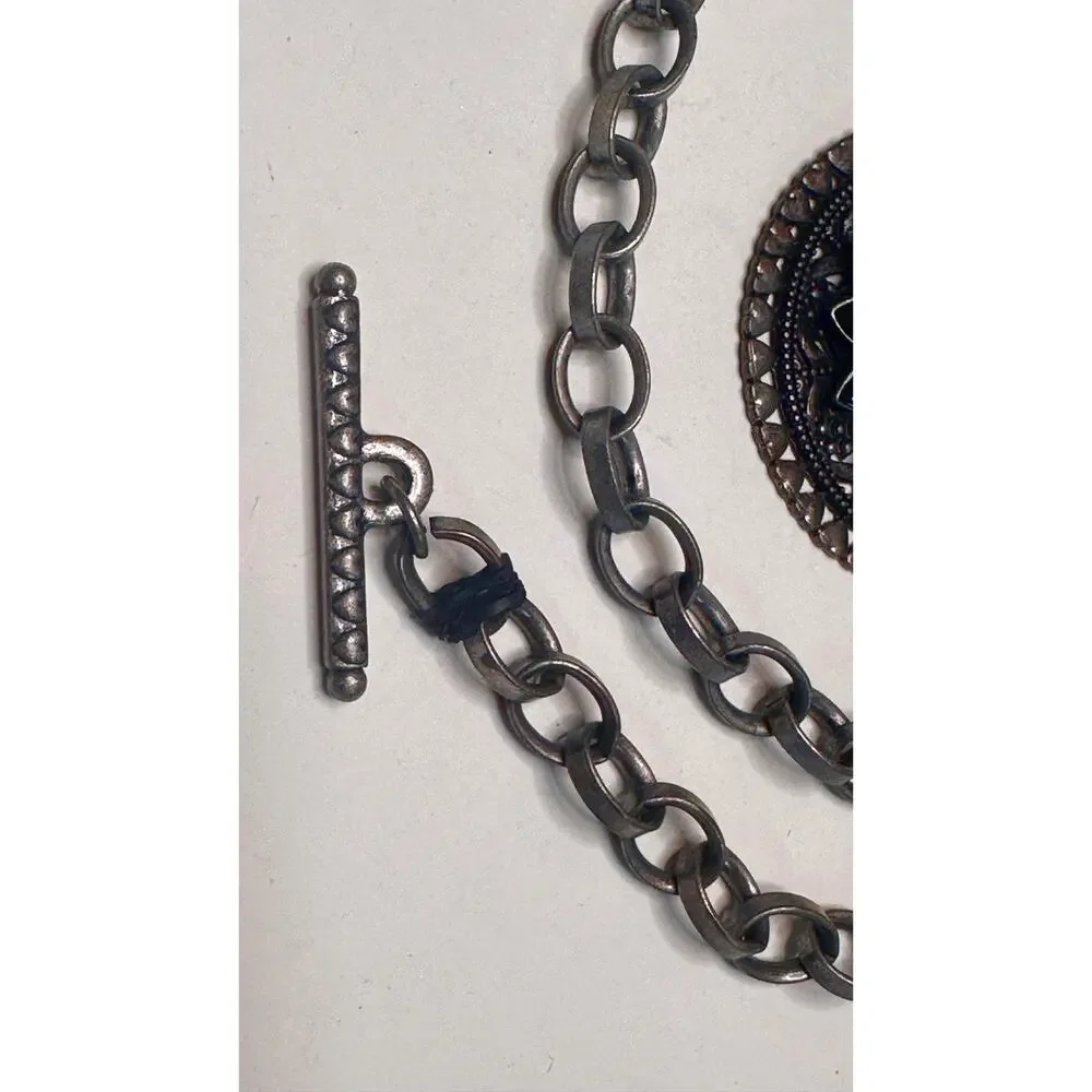 Vintage Inspired Statement Necklace With Mandala Pendant Chain Link Necklace